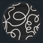 Pinselstriche mit Abstrakter und schwarzer Linie Pappteller<br><div class="desc">Mitte Jahrhundert Moderne Abstrakte Pinselstriche - Minimale Linie - Schwarzer Hintergrund mit cremeweißen Linien.</div>