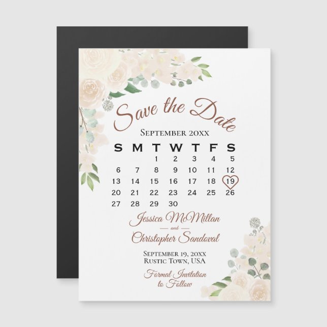 Pinselstriche Rose Save the Date Kalendermagazin Magnetkarte (Vorne/Hinten)