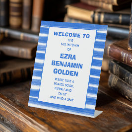 Pinselstriche Streifen Blue Bar Bat Mitzvah CUSTOM Sockelschild