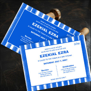 Pinselstriche Streifen Blue Custom Bar Bat Mitzvah Einladung