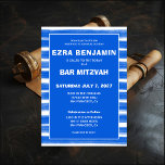 Pinselstriche Streifen Blue Custom Bar Bat Mitzvah Einladung<br><div class="desc">Perfekte Karte, um eine Fledermausmitzvah, Bar mitzvah oder andere jüdische Feier anzukündigen! Handgemachte abstrakte Kunst mit lockeren Pinselstrichen für Sie auf der Vorder- und Rückseite! Vollständig anpassbar! Klicken Sie auf "Personalisieren" oben, um den Text zu bearbeiten. Klicken Sie auf "Bearbeiten mit dem Design-Tool", um die Schriftart, Farben und Platzierungen anzupassen...</div>