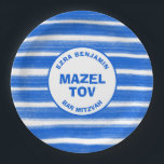 Pinselstriche Streifen Blue Custom Bar Bat Mitzvah Pappteller<br><div class="desc">Perfekte Papiertafel für eine Fledermausmitzvah, Bar mitzvah oder andere jüdische Feier! Handgemachte abstrakte Kunst mit lockeren Pinselstrichen für Sie auf der Vorderseite! Vollständig anpassbar! Klicken Sie auf "Personalisieren" oben, um den Text zu bearbeiten. Klicken Sie auf "Bearbeiten mit dem Designwerkzeug", um die Schriftart, Farben und Einstellungen anzupassen. VIELEN DANK FÜR...</div>