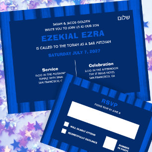 Pinselstriche Streifen Blue Custom Bar Bat Mitzvah RSVP Karte