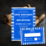 Pinselstriche Streifen Blue Custom Bar Bat Mitzvah RSVP Karte<br><div class="desc">Perfekte RSVP-Karte, um mit der passenden Einladung für eine Fledermausmitzvah, Bar mitzvah oder andere jüdische Feier! Handgemachte abstrakte Kunst mit lockeren Pinselstrichen für Sie auf der Vorder- und Rückseite! Vollständig anpassbar! Klicken Sie auf "Personalisieren" oben, um den Text zu bearbeiten. Klicken Sie auf "Bearbeiten mit dem Design-Tool", um die Schriftart,...</div>