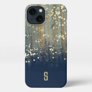 Pinselstriche und Konfetti-Punkte mit Goldmonogram iPhone 13 Hülle