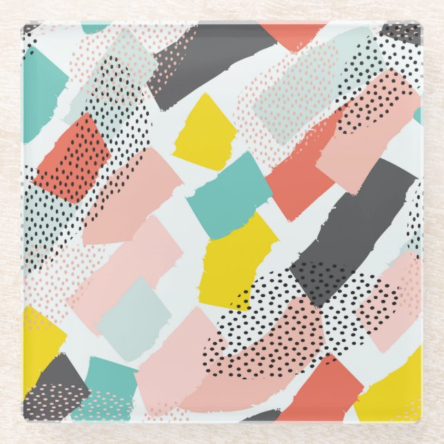 Pinselstriche: Vintages Muster. Glasuntersetzer (Vorderseite)