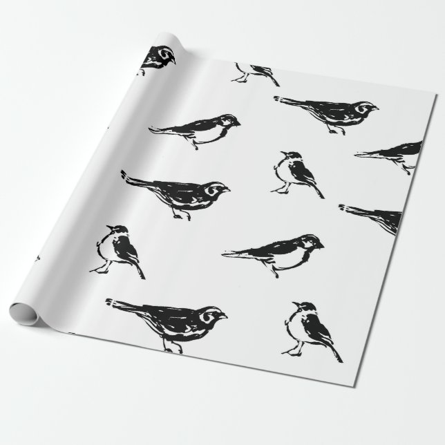 Pinselstrichvogel mit Vintager, nahtloser Musterko Geschenkpapier (Ungerollt)