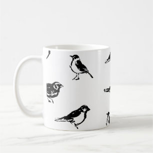 Pinselstrichvogel mit Vintager, nahtloser Musterko Kaffeetasse