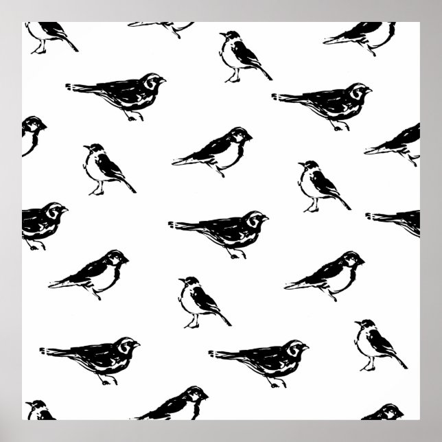 Pinselstrichvogel mit Vintager, nahtloser Musterko Poster (Vorne)