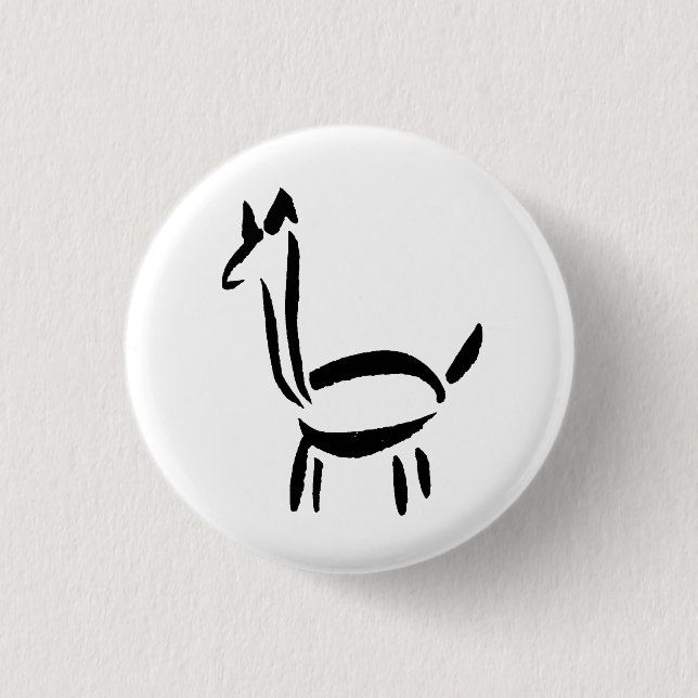Pinselzeichnung Lama Alpaka Pferd Tier Button (Vorderseite)