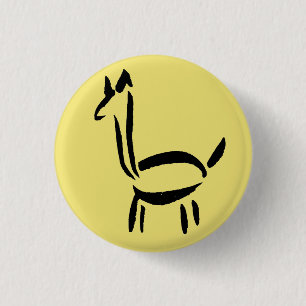 Pinselzeichnung Lama Alpaka Pferd Tier Button