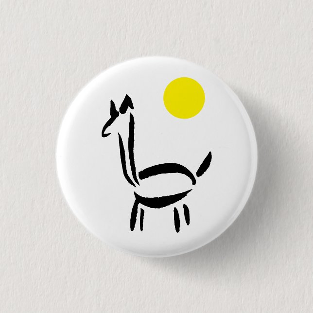Pinselzeichnung Lama Alpaka Tier mit Sonne Button (Vorderseite)