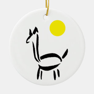 Pinselzeichnung Lama Alpaka Tier mit Sonne Keramik Ornament