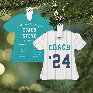 Pinstrick Baseball Jersey Coach & Team Roster Ornament