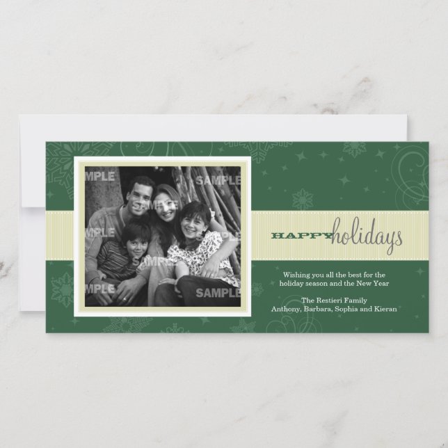Pinstripe Ribbon Holiday Foto Card Feiertagskarte (Vorderseite)