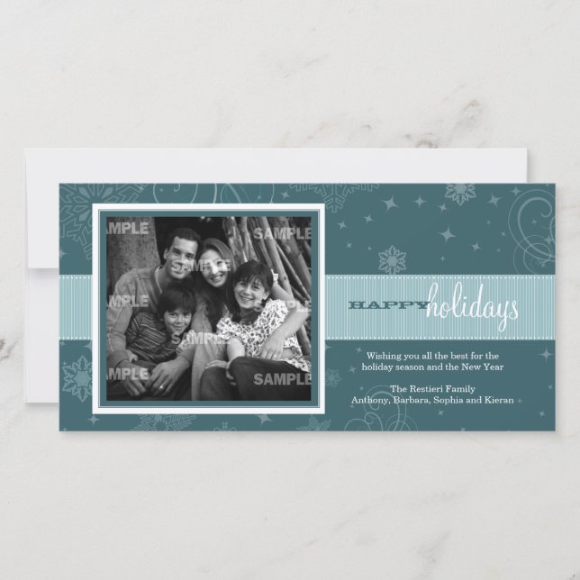 Pinstripe Ribbon Holiday Foto Card Feiertagskarte (Vorderseite)