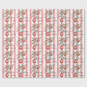 Pinstripe Wasserfarben Ornamente Frohe Weihnachten Geschenkpapier