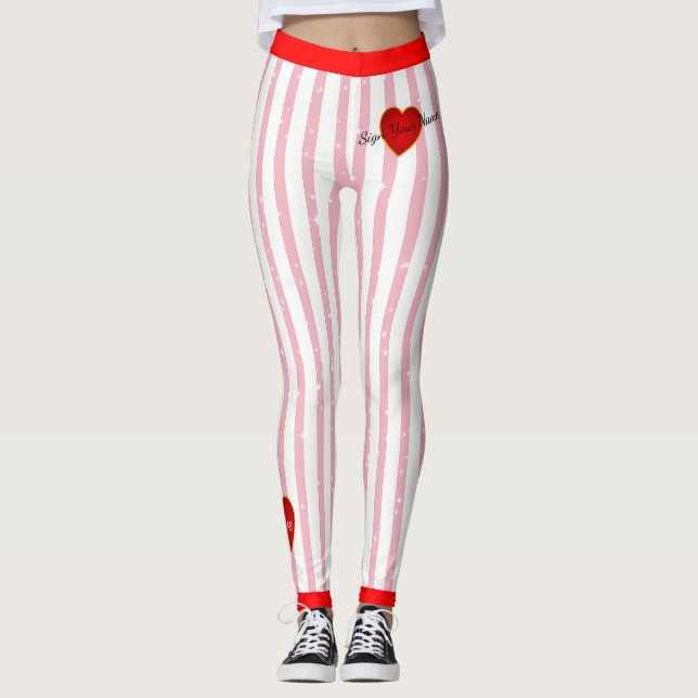 Pinstriped Signieren Sie Ihr NamensHerz (Brauch) P Leggings (Vorderseite)
