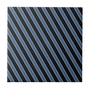 Pinstripes blau Schwarz-weiße Diagonalstreifen Fliese