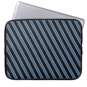 Pinstripes blau Schwarz-weiße Diagonalstreifen Laptopschutzhülle