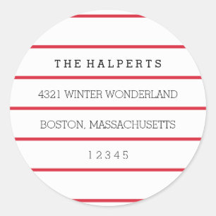 Pinstripes   Rot und Weiß   RÜCKSENDEADRESSE Runder Aufkleber