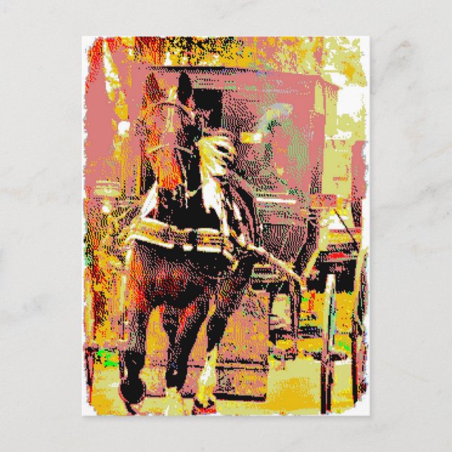 Pinto Amish Horse 8-Bit Art Postkarte (Vorderseite)