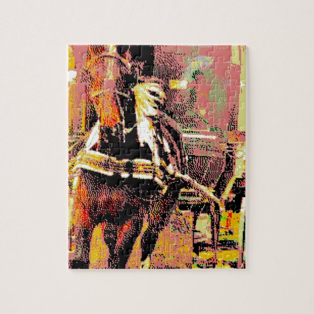 Pinto Amish Horse 8-Bit Art Puzzle (Vertikal)