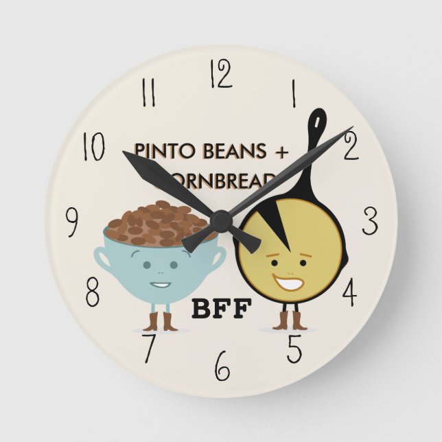 Pinto-Bohnen-u. Cornbread-beste Freund-Uhr Runde Wanduhr (Vorderseite)