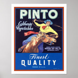 "Pinto" Cowboy Gemüse-Werbung der 30er Jahre Poster