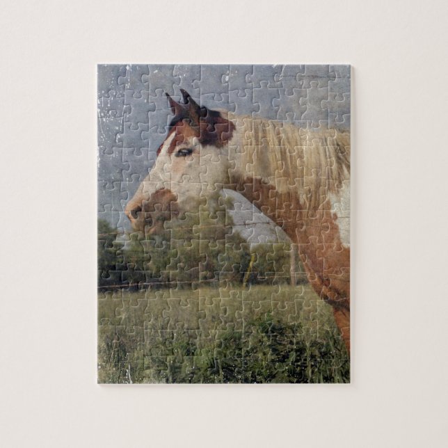 Pinto Horse Grunge Puzzle (Vertikal)