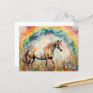 Pinto Mustang unter einer Regenbogen-Wildblume Wie Postkarte