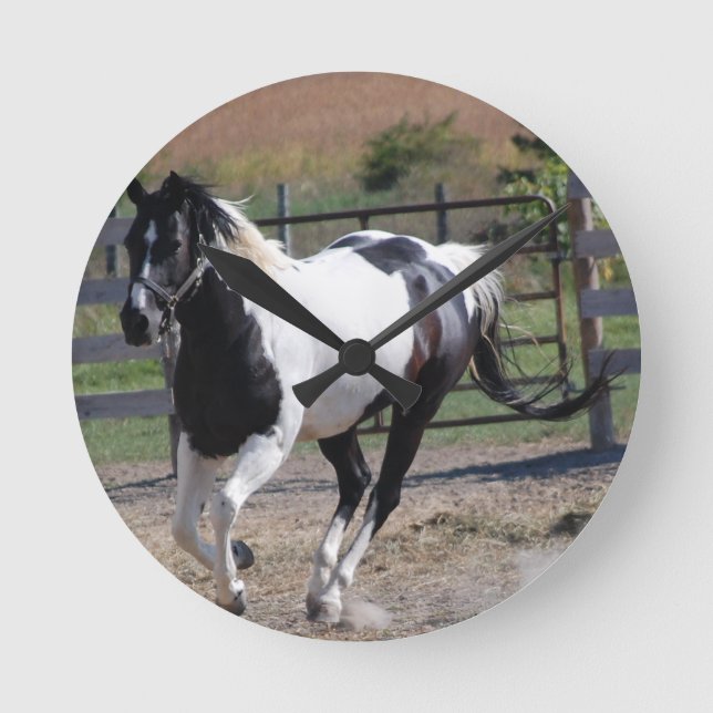 Pinto Paint Horse Runde Wanduhr (Vorderseite)