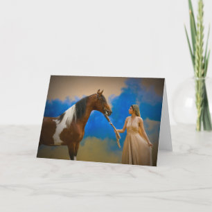 Pinto-Pferd und Dame Karte