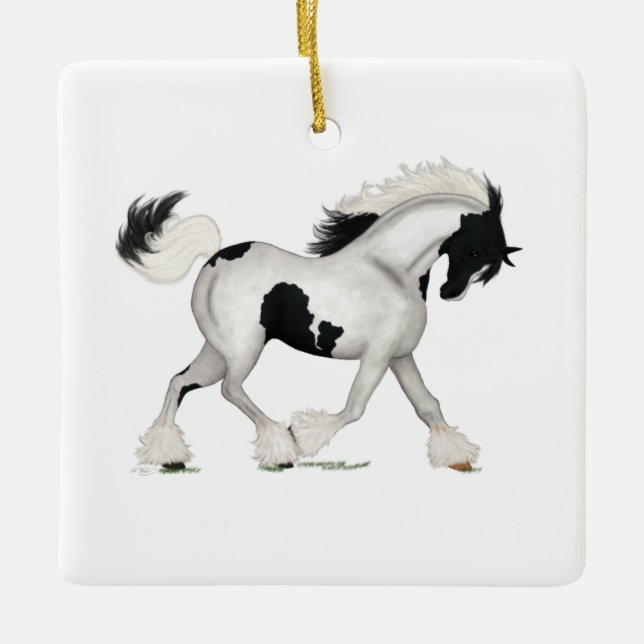 Pinto Sinti und Roma Horse Tobiano Piebald Pony Me Keramikornament (Vorderseite)