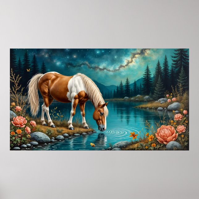 Pinto trinkt Wasser unter den Sternen Poster (Vorne)