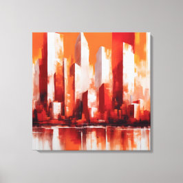 Pintura abstrata cidade cor vermelha e laranja leinwanddruck