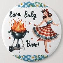 Pinup-Dame Vintage-Pinback-Pins BBQ-Grillieren