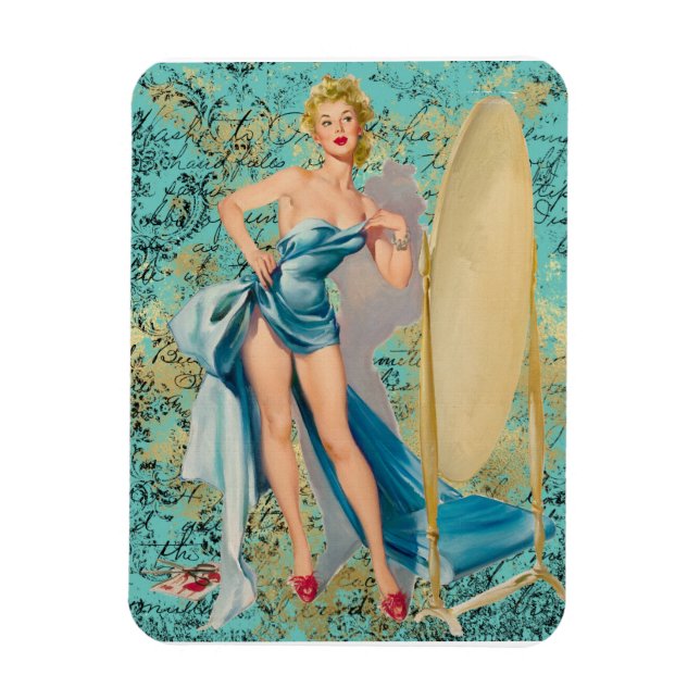 Pinup Girl in Mirror Magnet (Vertikal)