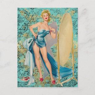 Pinup Girl in Mirror Postkarte