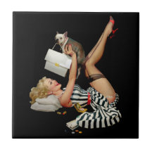 Pinup-Girl mit Welpe Alberto Vargas vintage