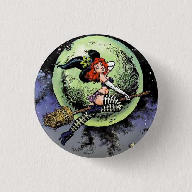 Pinup-Hexe-Knopf Button (Vorderseite)