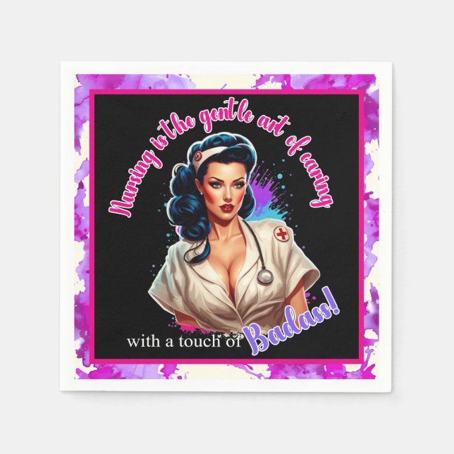 Pinup_ Krankenschwester Badass  Serviette (Vorderseite)