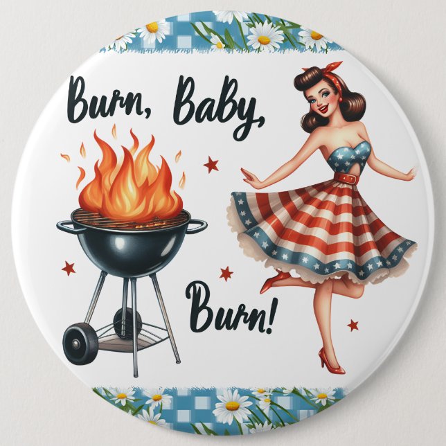 Pinup Lady Vintag Pinback Buttone GRILLEN Grillen Button (Vorderseite)