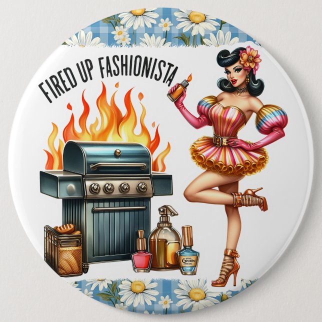 Pinup Lady Vintag Pinback Buttone Grillen GRILLEN Button (Vorderseite)