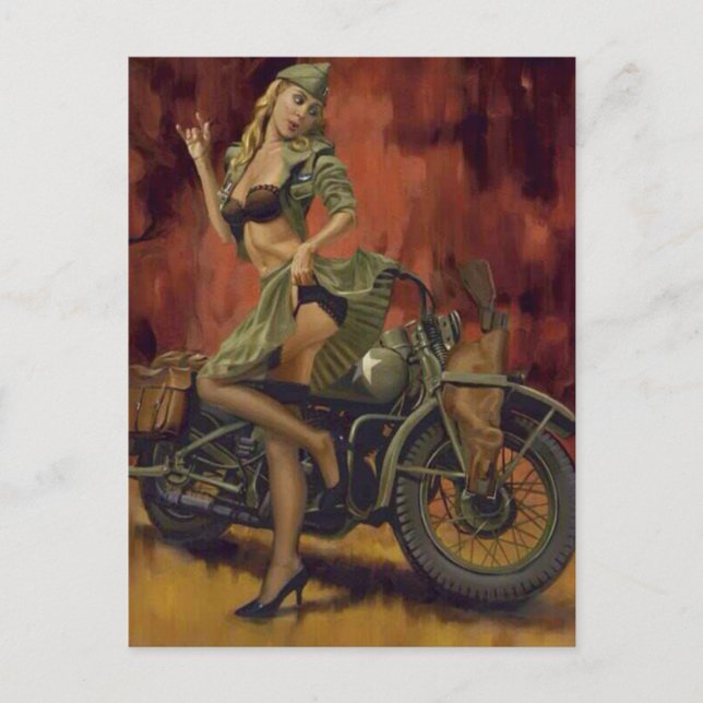 PINUP MÄDCHEN UND MOTORRAD. POSTKARTE (Vorderseite)