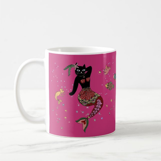 Pinup-Meerjungfrau-Katze Kaffeetasse (Links)