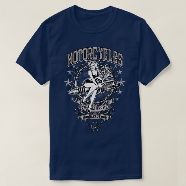 PinUp Motorradgarage Workshop T-Shirt (Design vorne)