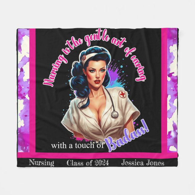Pinup_ Nurse Badass Fleecedecke (Vorderseite (Horizontal))
