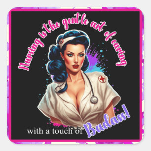 Pinup_ Nurse Badass Quadratischer Aufkleber