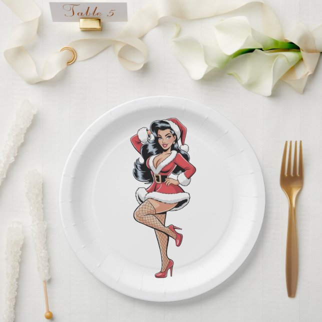 Pinup Santa Babe Pappteller (Hochzeit)
